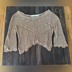 Vtg Betty Paige Crochet 3/4 Sleeve Sweater Boho Festival XS y2k Whimsygoth